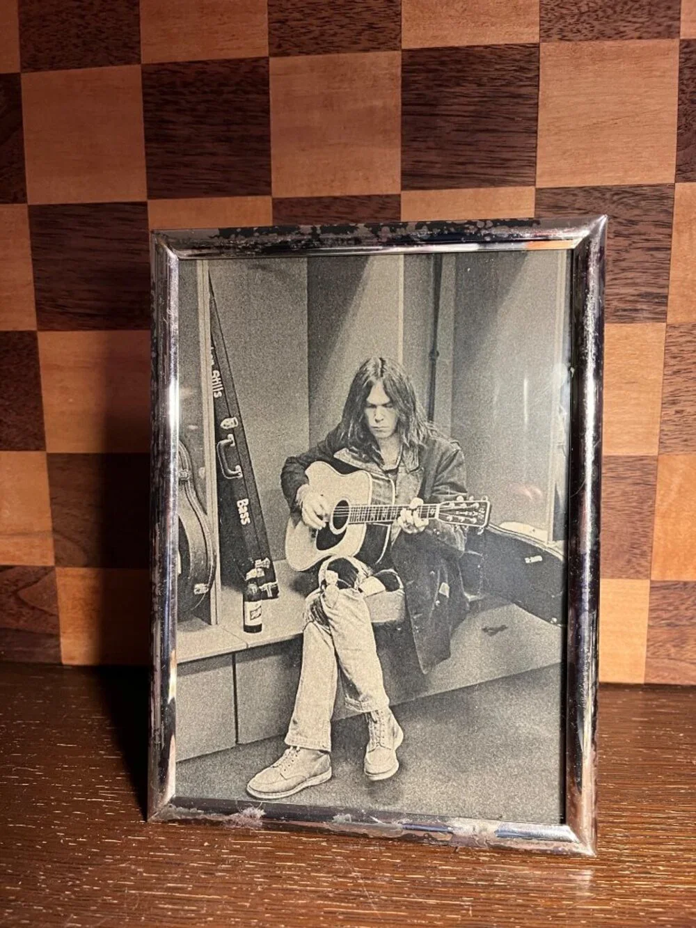 Distressed Picture Frame with Neil Young Magazine Picture A758